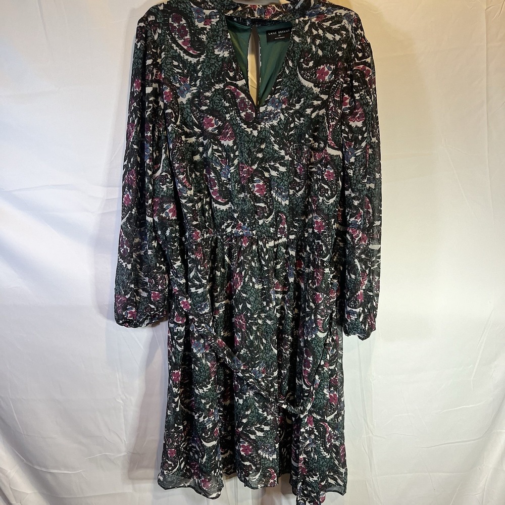 Lane Bryant Dress Women's 22 Long Sleeve Belted Floral Lined Multi Event Party